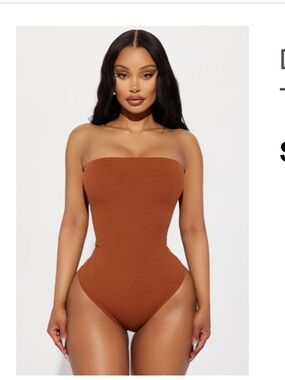 Fashion Nova Ribbed Rust Orange Strapless Bodysuit